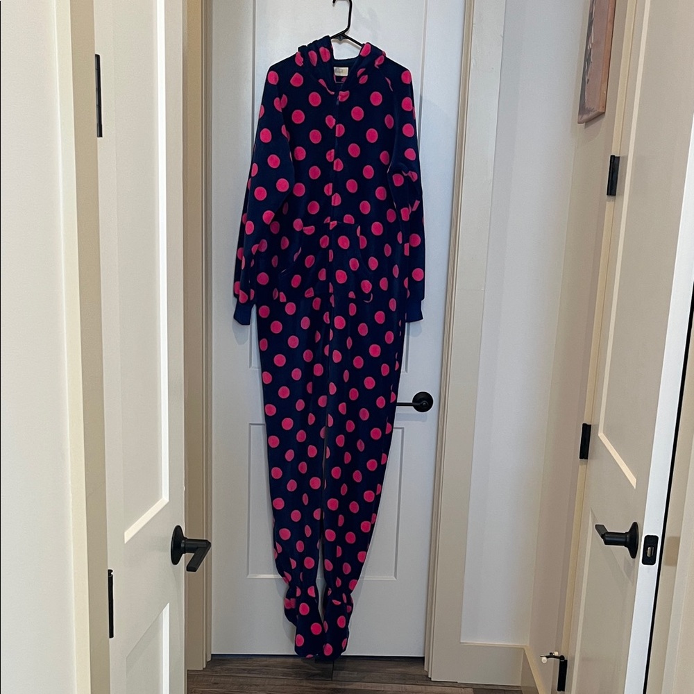 Navy Blue Onesie with Pink Polka Dots
